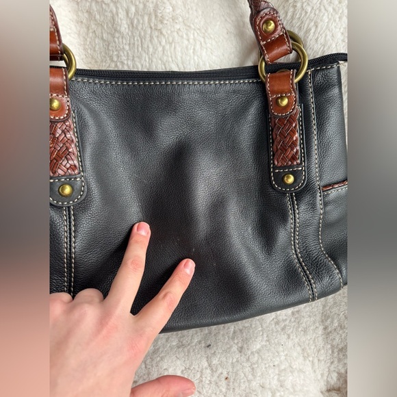 Fossil vintage brown Leather Shoulder Bag Satchel Purse Braided Handle - Picture 3 of 9